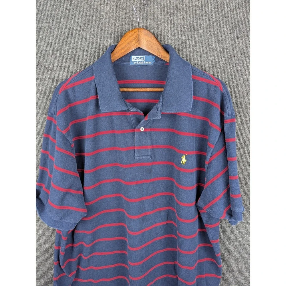 Polo Ralph Lauren Polo Shirt Mens XL Navy Red Striped Short Sleeve Pony Logo